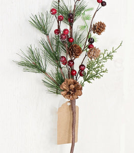 Icy Holiday Pine with Berries Pick - 14