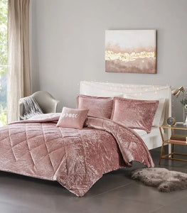 Crushed Velvet 4-Piece Comforter or Duvet Cover Set, Blush