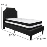 Black Fabric Platform Bed with Mattress - Twin Size