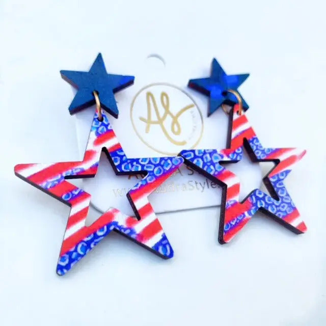 Americana - Star Dangle - Patriotic Red White Blue Earrings