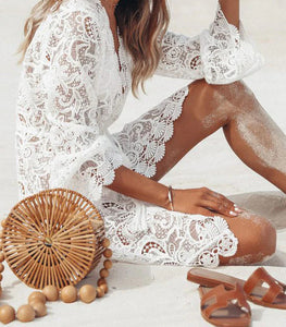 Chic Sunshine Shell Crochet Lace Cover-up Dress