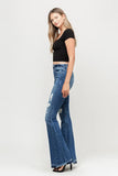 High Rise Distressed Released Hem Flare Jeans