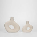 Kimisty Ceramic Hollow Donut Vase - Set 2, Off White