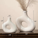 Kimisty Ceramic Hollow Donut Vase - Set 2, Off White