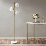 White Marble Base Gold 3-Shade Floor Lamp