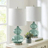 Clear Glass Base Table Lamp, Teal Blue Glass