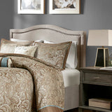 Upholstered Bed Headboard with Nailheads Accent, Taupe (LTL)