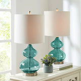 Clear Glass Base Table Lamp, Teal Blue Glass