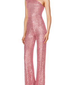 Alize Stretch Sequin One Shoulder Wide Leg Jumpsuit