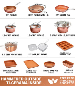 Gotham Steel Hammered Copper 20-Piece Cookware, Bakeware Set