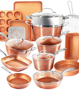 Gotham Steel Hammered Copper 20-Piece Cookware, Bakeware Set