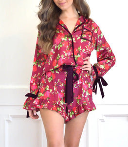 Burgundy Floral Short Pajama Set