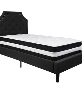 Black Fabric Platform Bed with Mattress - Twin Size