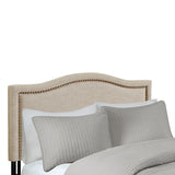 Upholstered Bed Headboard with Nailheads Accent, Taupe (LTL)