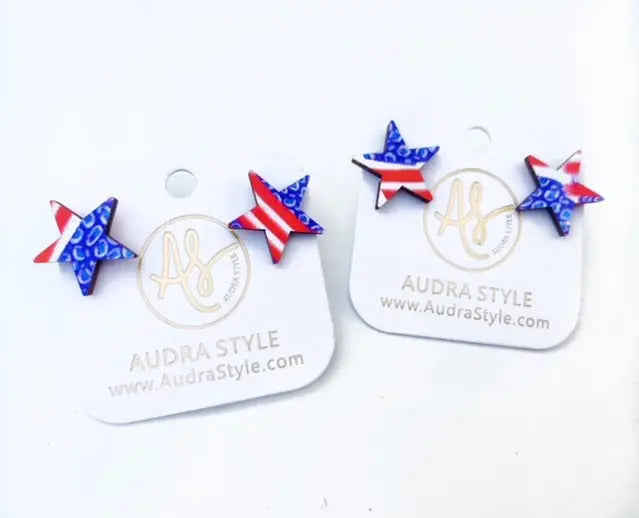 Americana - Star Stud - Patriotic Red White Blue Earrings