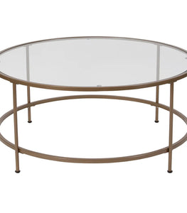 Round Glass Coffee Table w/ Round Matte Gold Frame