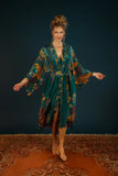 Luxe Trailing Wisteria Kimono Gown - Teal