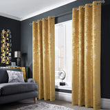 Yellow Soft Velvet Curtains - 108" Long - Luxury Gold Foil Print (Set of 2)