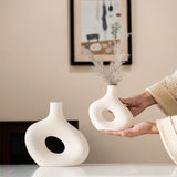 Kimisty Ceramic Hollow Donut Vase - Set 2, Off White