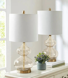 Clear Glass Base Table Lamp, Gold Glass