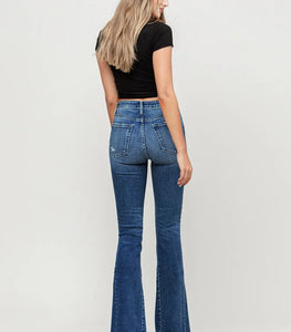 High Rise Distressed Released Hem Flare Jeans