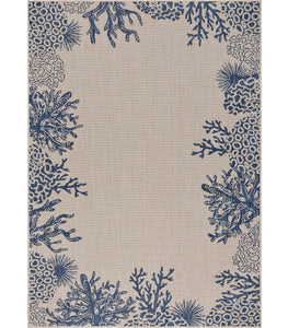 Samantha Coastal Border Coral Reef White Indoor/Outdoor Rug