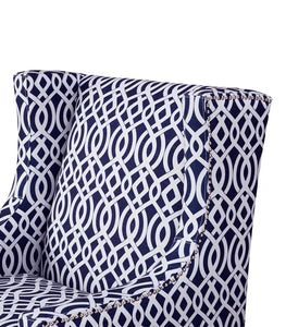 Classic Wingback Lounge Chair, Blue/White Patterned (Ltl)