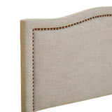 Upholstered Bed Headboard with Nailheads Accent, Taupe (LTL)