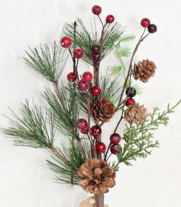 Icy Holiday Pine with Berries Pick - 14