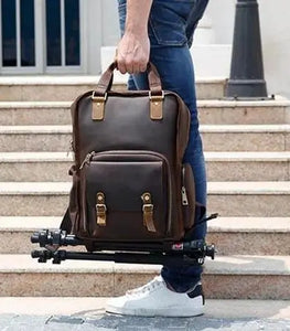 The Gaetano | Large Leather Backpack Camera Bag with Tripod Holder