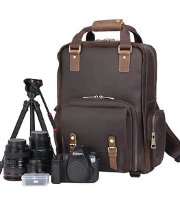 The Gaetano | Large Leather Backpack Camera Bag with Tripod Holder