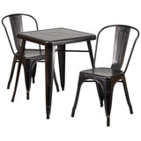 Metal Table Set - 2 Stack Chairs - 23.75" Black Gold