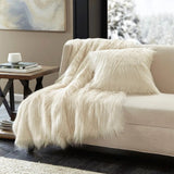 Long Faux Fur Throw Blanket, Ivory (50"x60")