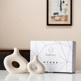 Kimisty Ceramic Hollow Donut Vase - Set 2, Off White