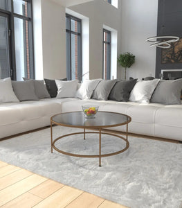 Round Glass Coffee Table w/ Round Matte Gold Frame