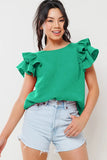 Gauze Double Ruffled Short Sleeve Top