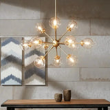 12-Light Clear Glass Shade Industrial Chandelier, Gold