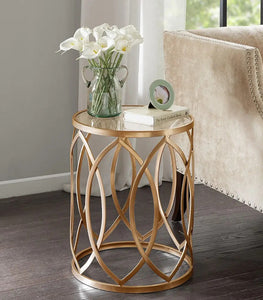 Glass Top Hollow Round Accent Table - Gold