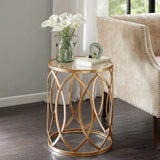 Glass Top Hollow Round Accent Table - Gold