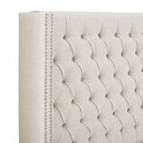 Upholstered Winged Tufted Bed Headboard, Cream (LTL) Queen Size