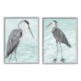 Heron Birds Standing Beach Water Coastal Waves 2pc Set Frame