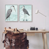 Heron Birds Standing Beach Water Coastal Waves 2pc Set Frame