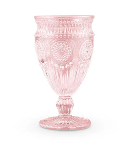 Vintage Style Pressed Glass Wine Goblet - Pink