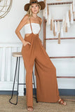 Wide Leg Solid Textured Knit Suspender Pants