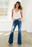 High Rise Distressed Released Hem Flare Jeans