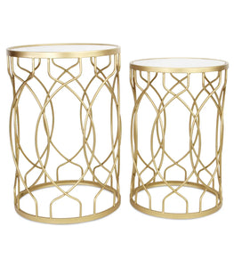 Metal Nesting Tables With Top Mirrors - Set of 2