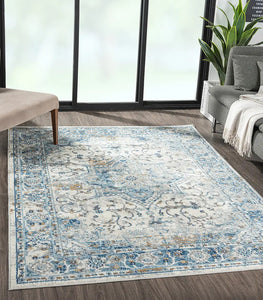 Medallion Woven Area Rug/Runner, Blue