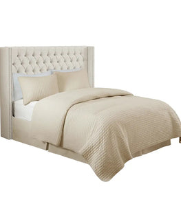 Upholstered Winged Tufted Bed Headboard, Cream (LTL) Queen Size