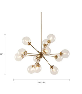 12-Light Clear Glass Shade Industrial Chandelier, Gold