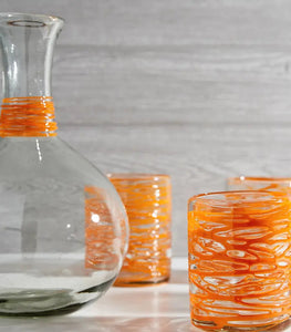 Handblown Glass Carafe - Orange Swirl